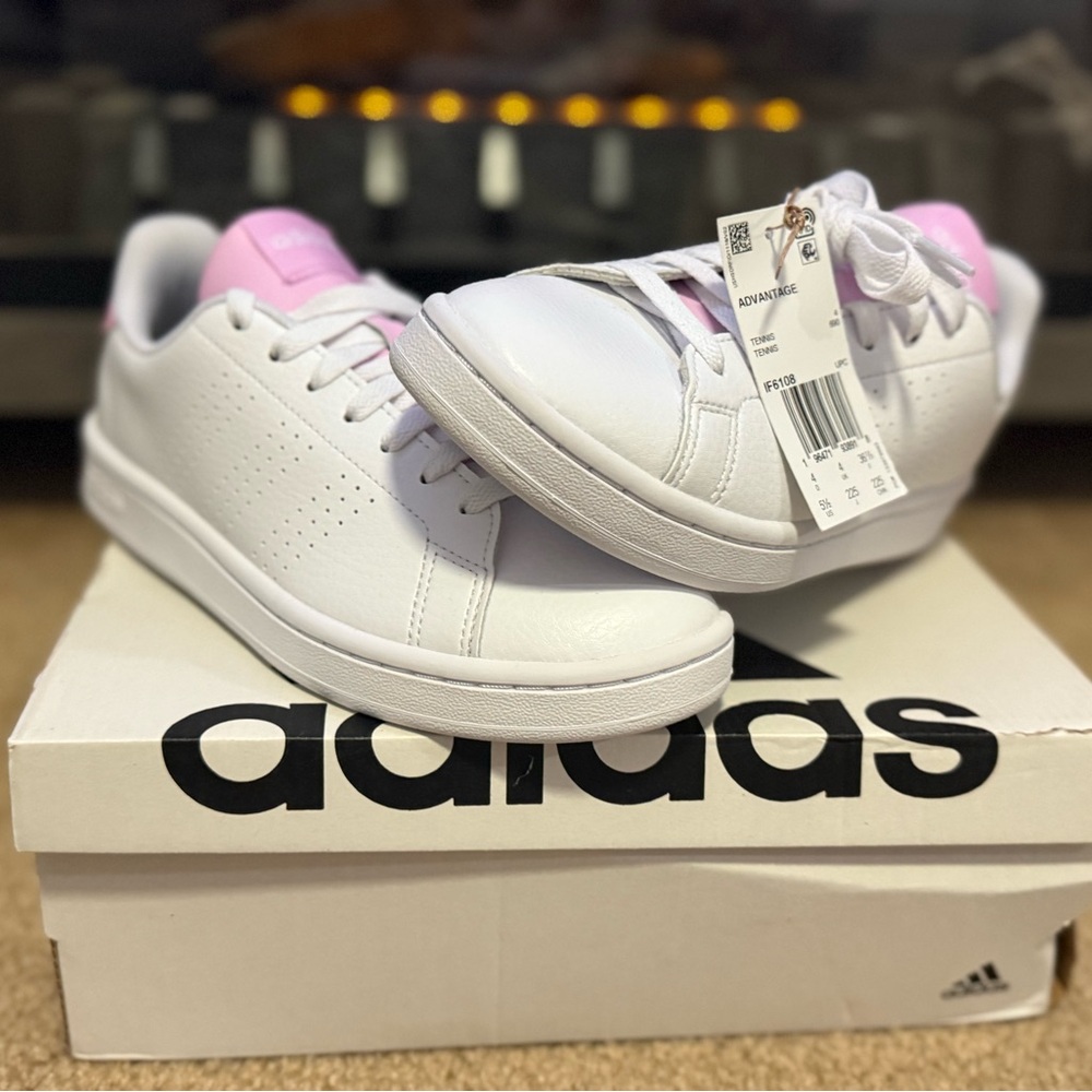 Adidas White Sneakers with Pink Highlights